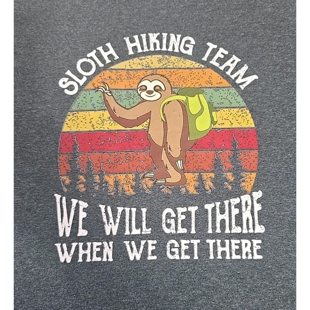 Gildan Men's Large Sloth Hiking Team Heather Gray T-shirt - Picture 2 of 7